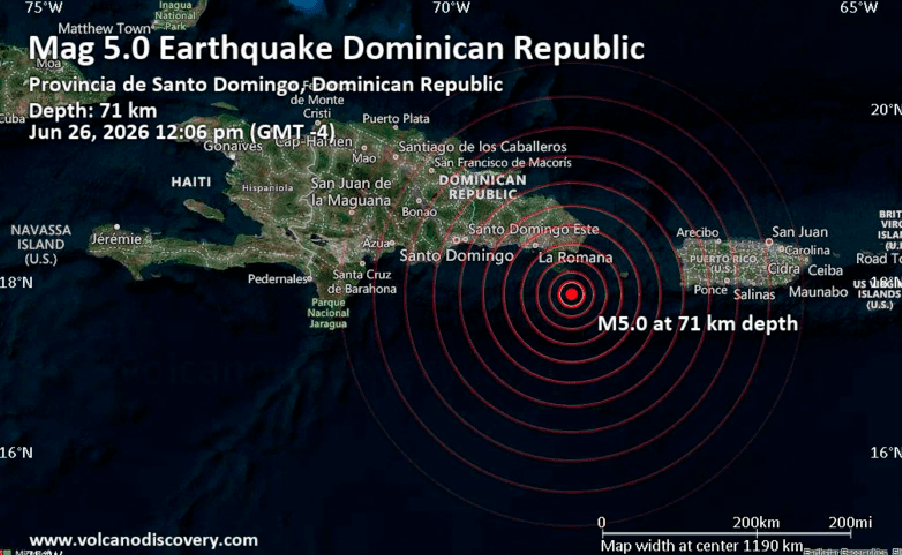 Sismo de magnitud 5.0 sacude República Dominicana; descartan amenaza de tsunami