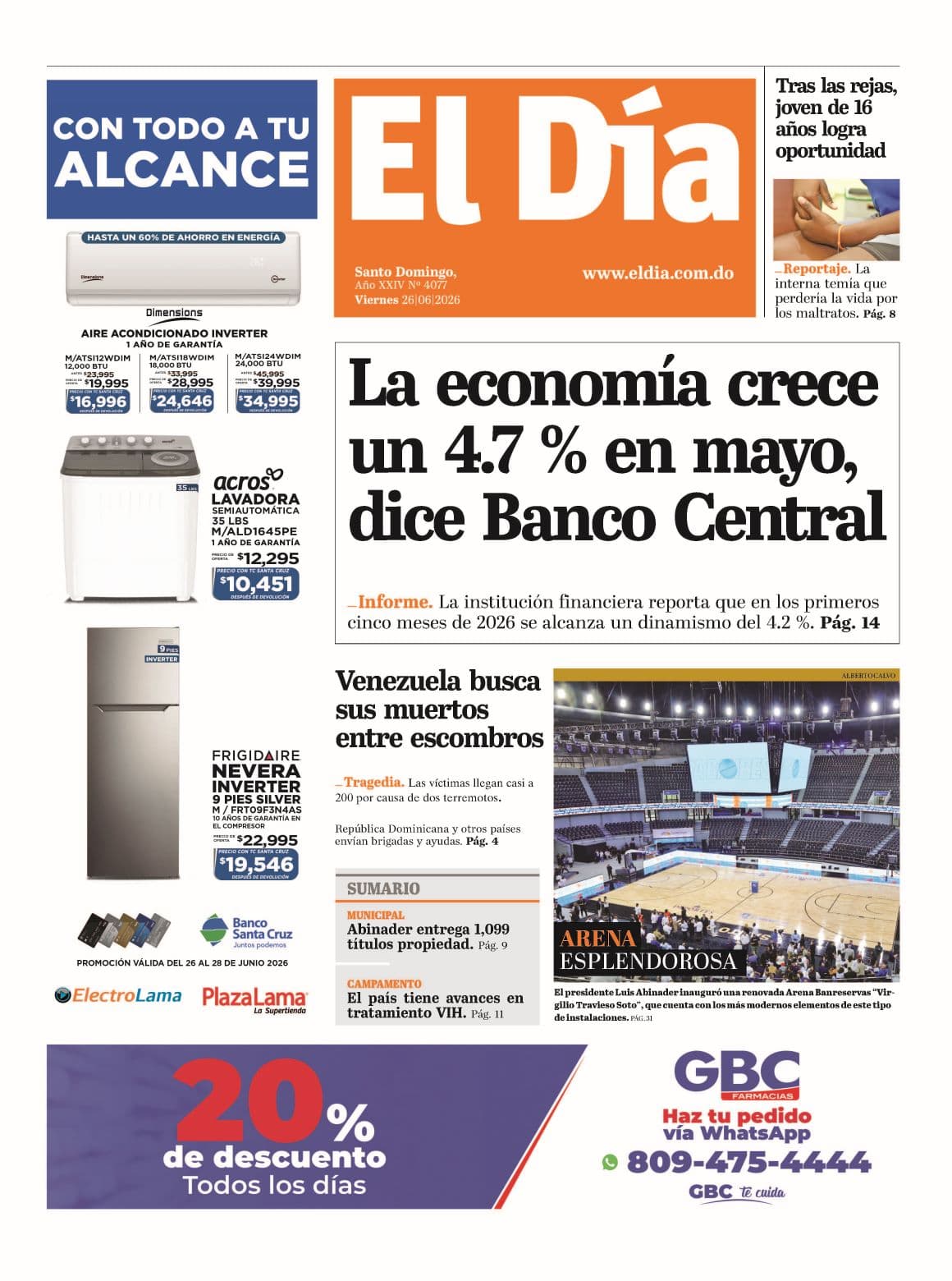 Edición impresa 26 de junio 2026