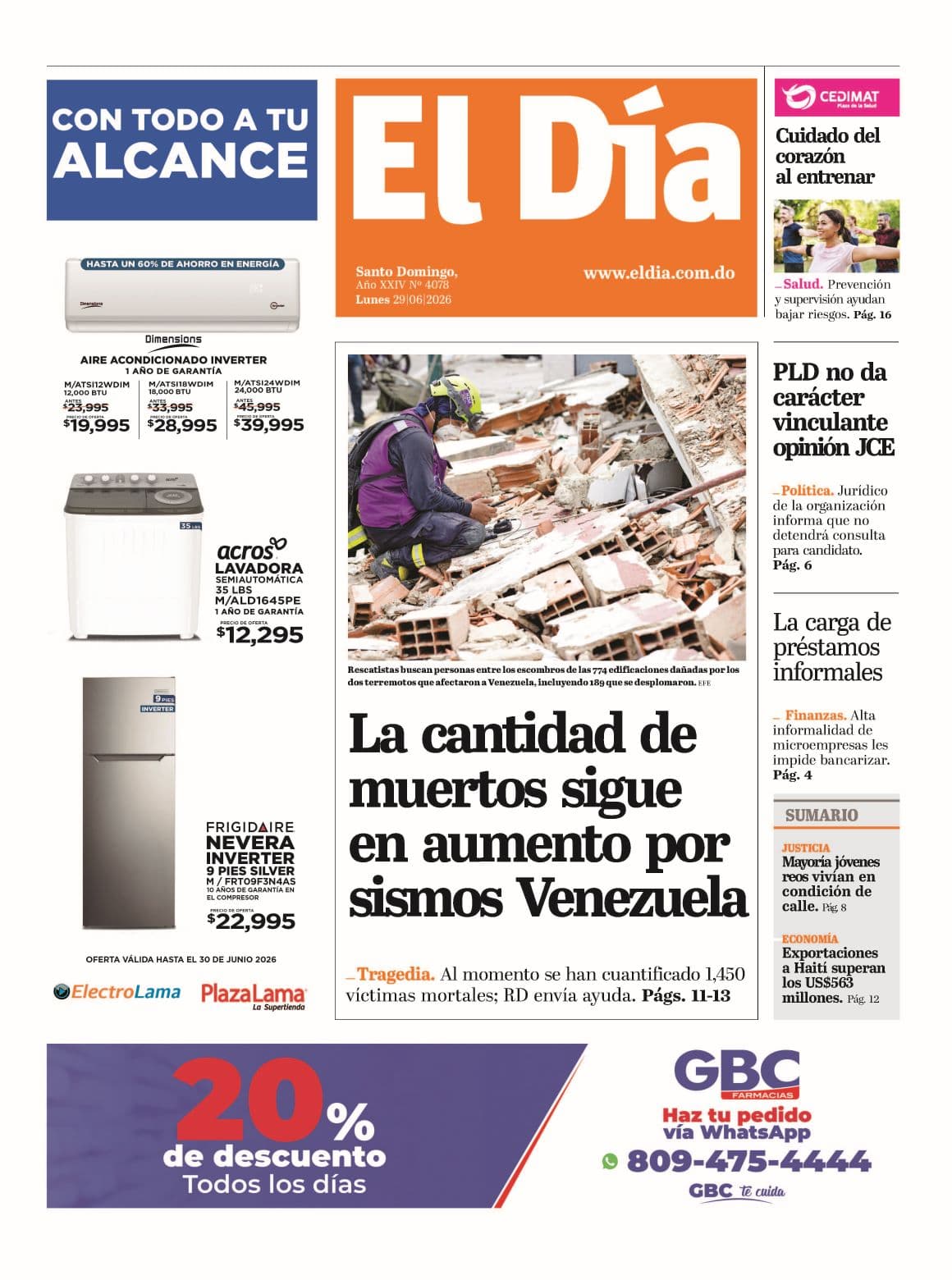 Edición impresa 29 de junio 2026