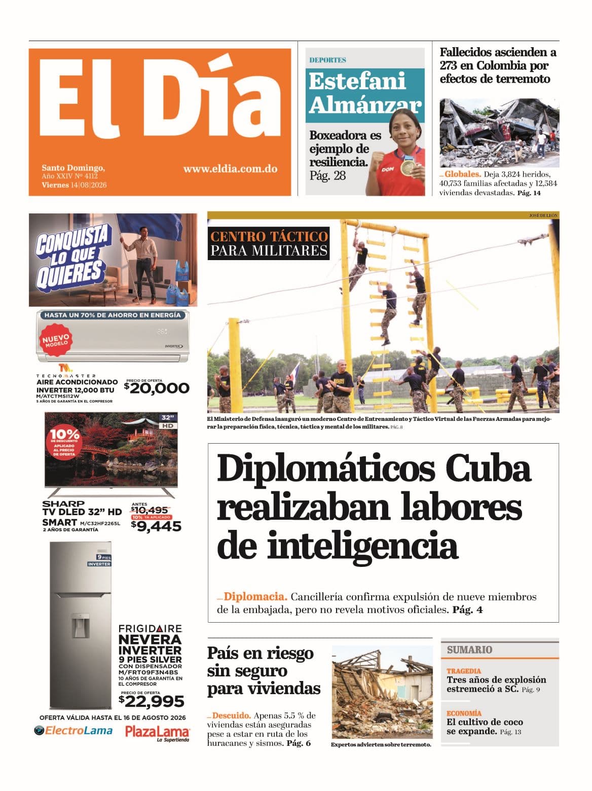 Edición impresa 14 de agosto 2026