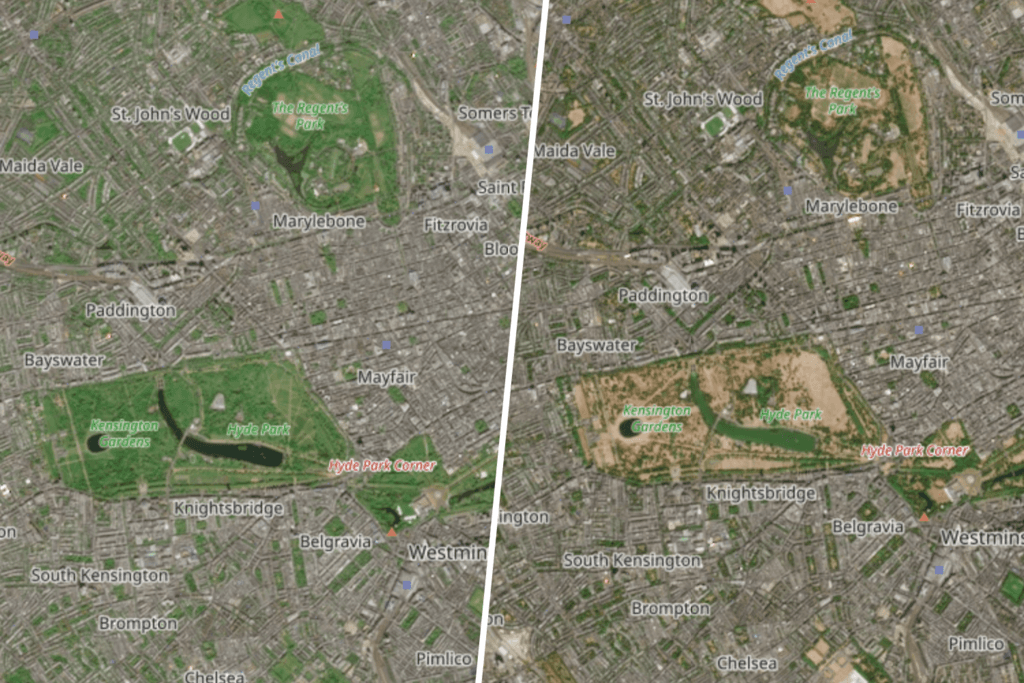 Inglaterra ha sido toda su vida un país verde. Visto desde el cielo, este verano parece España