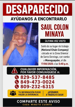 Familiares buscan a Saúl Colón Minaya, hombre de 40 años reportado como desaparecido en Santo Domingo