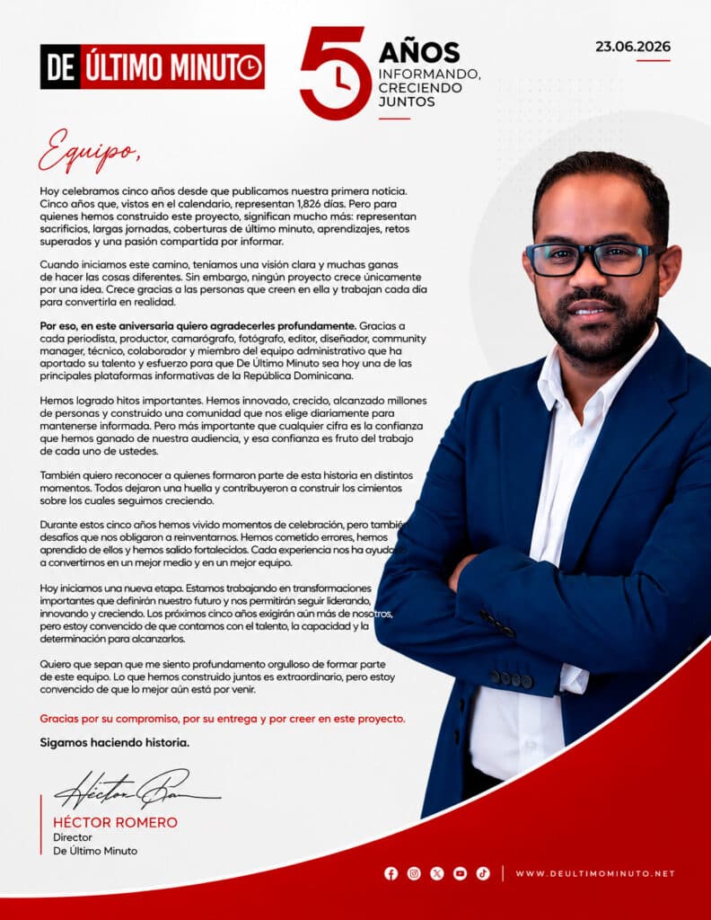 Carta al equipo por 5 años De Último Minuto