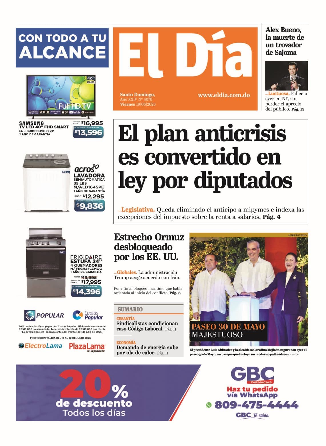 Edición impresa 19 de junio 2026