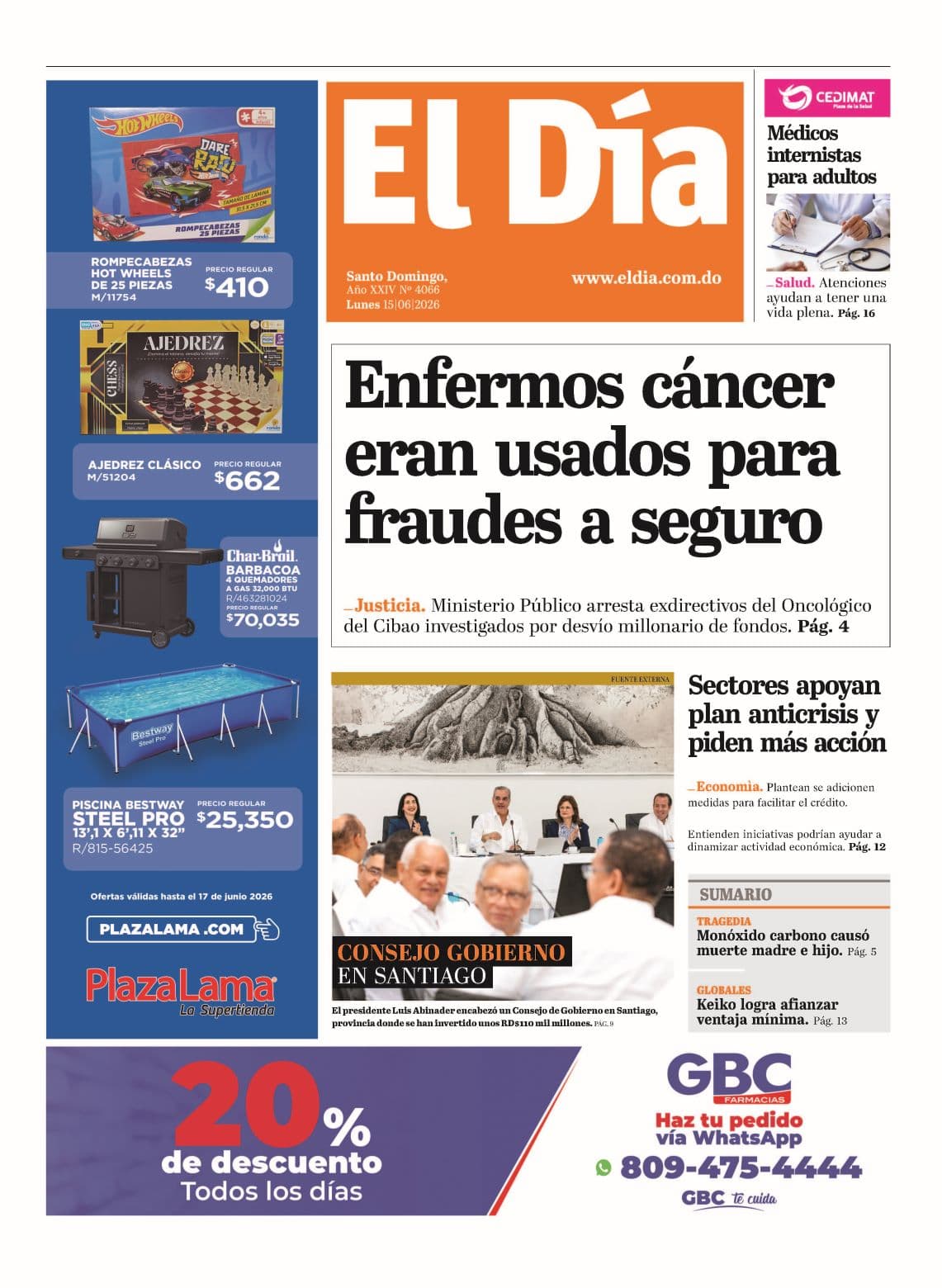 Edición impresa 15 de junio 2026