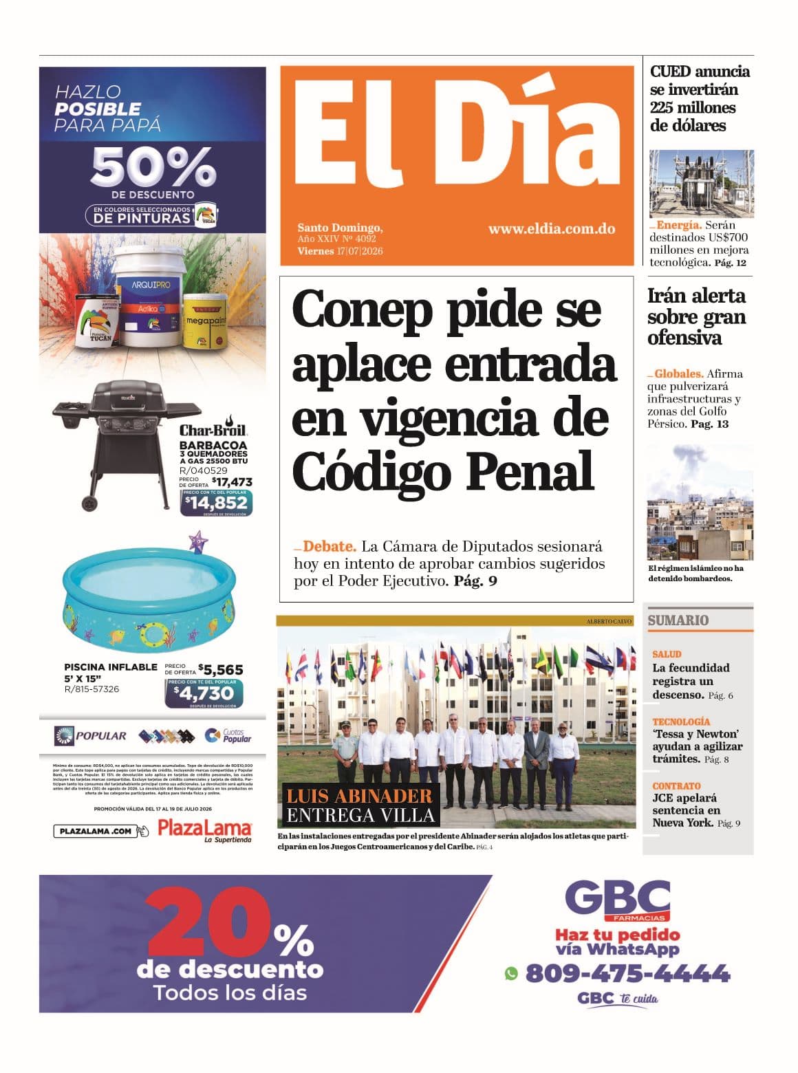 Edición impresa 17 de julio 2026