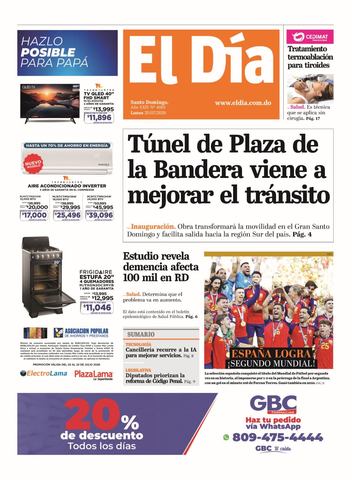 Edición impresa 20 de julio 2026