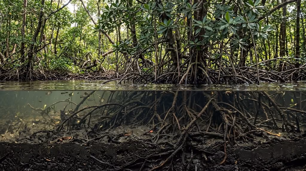 Al arrancar de raíz estos árboles que crecen con sus raíces en agua salada, países enteros han liberado lo que el lodo había retenido durante siglos
