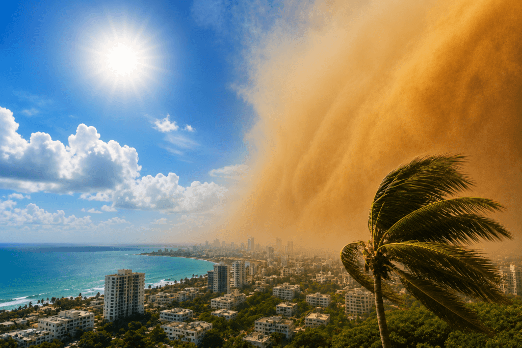 Sistema anticiclón y polvo del Sahara mantendrán altas temperaturas y lluvias aisladas