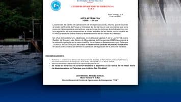 COE recomienda no cruzar ni realizar actividades en río Nizao por operación de presa de Valdesia